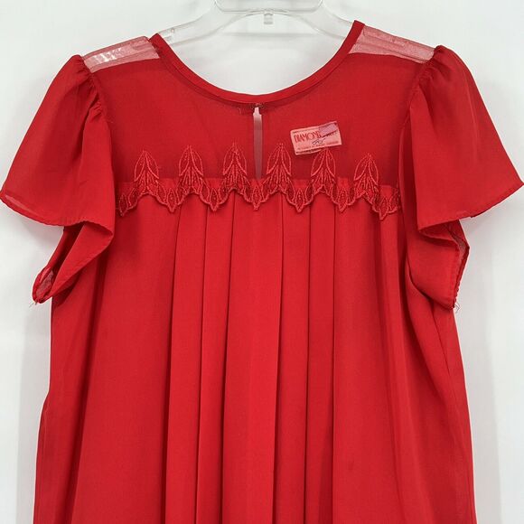 Vintage 70's Diamond Run Women's 100% Polyester Red Drop Waist Lace Mesh‎ Dress - Picture 3 of 7